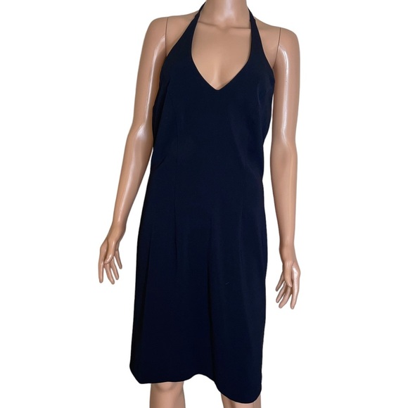 Amanda Smith black halter style LBD knee length back zip up back bearing SZ 6 - Picture 1 of 11
